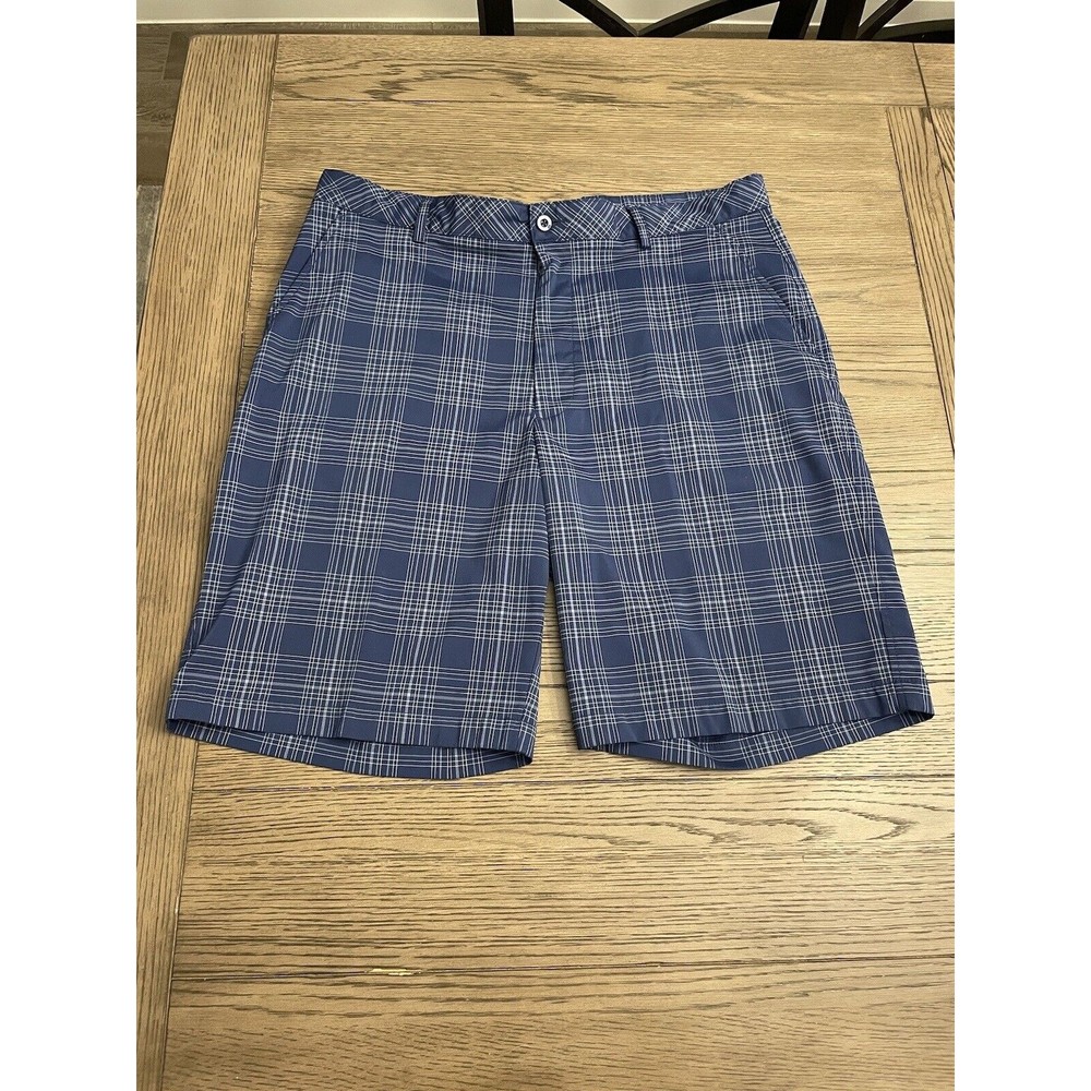 Bolle Golf Shorts Mens 38 Plaid Blue Flat Front Chino Golf Bolle Tech